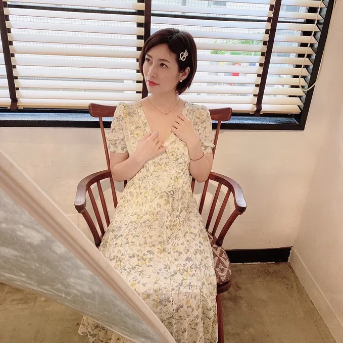 Saki Okuda in floral dress